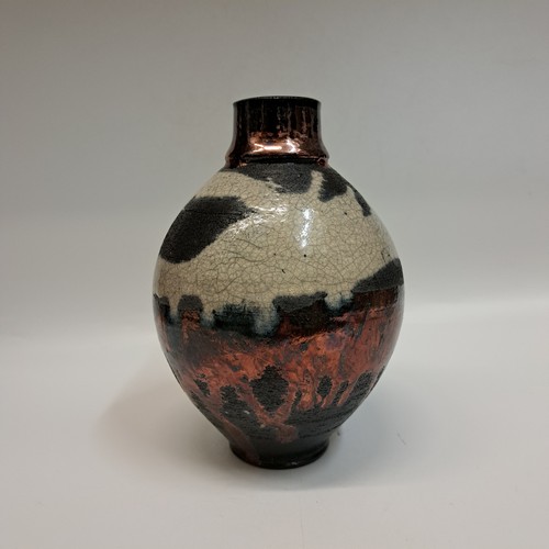 Click to view detail for #230410 Raku Black, Copper, White Crackle 7x4.25 $24